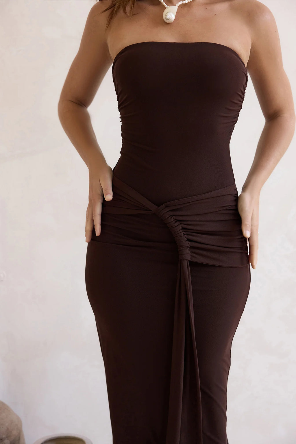 Wish For You Mesh Strapless Maxi Dress Brown