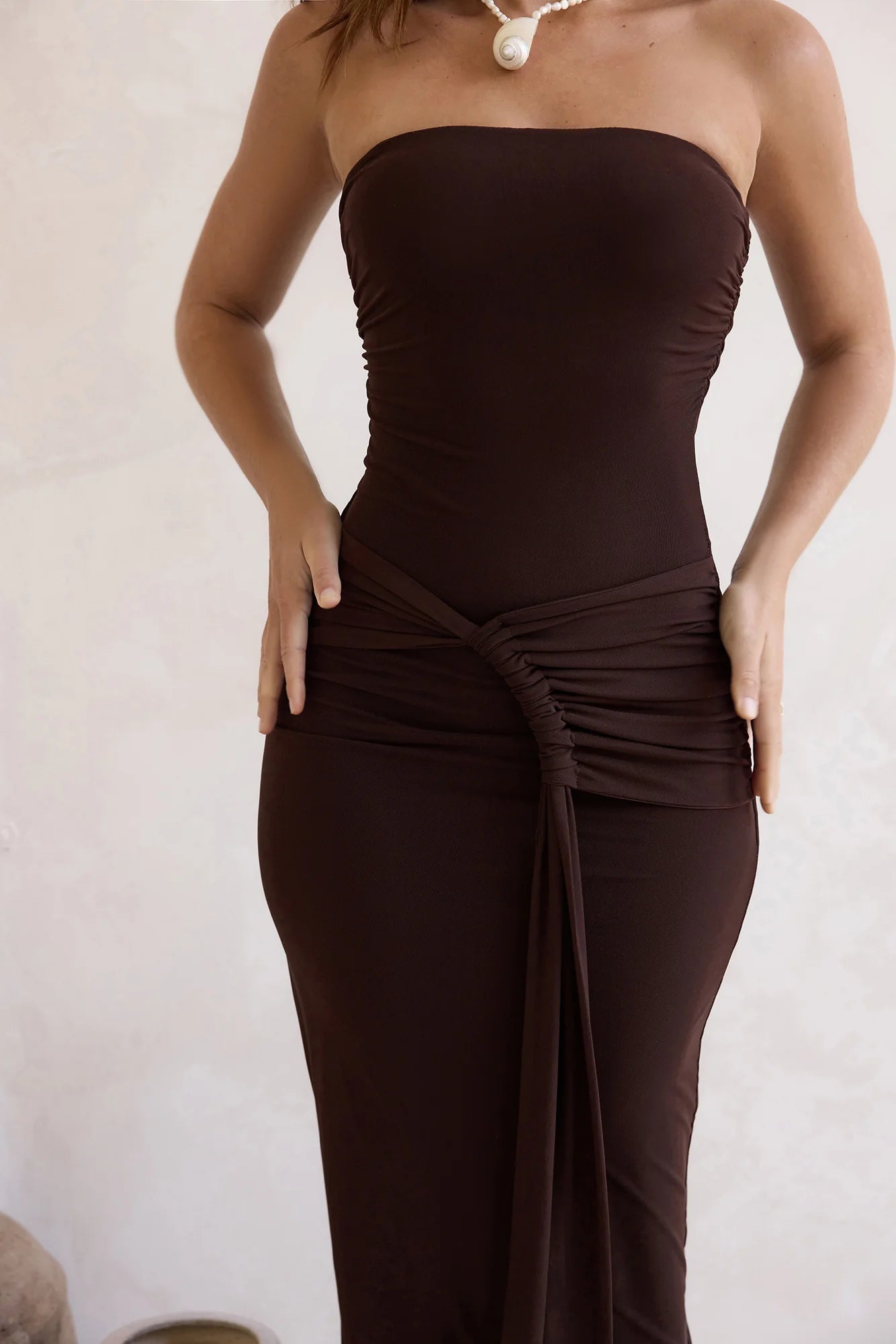Wish For You Mesh Strapless Maxi Dress Brown