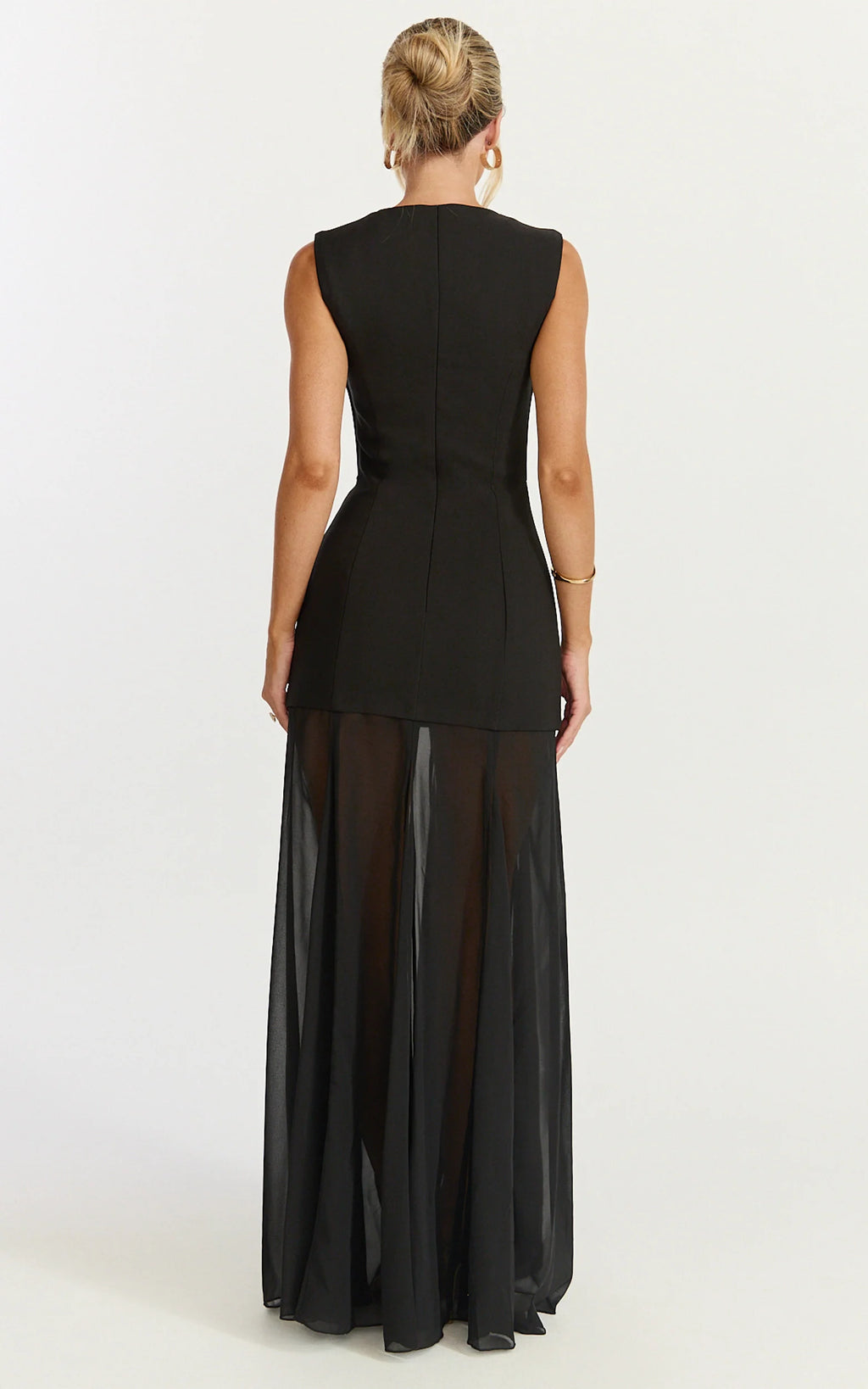 Frances Maxi Dress - Contrast U Neck Godet A Line Dress in Black
