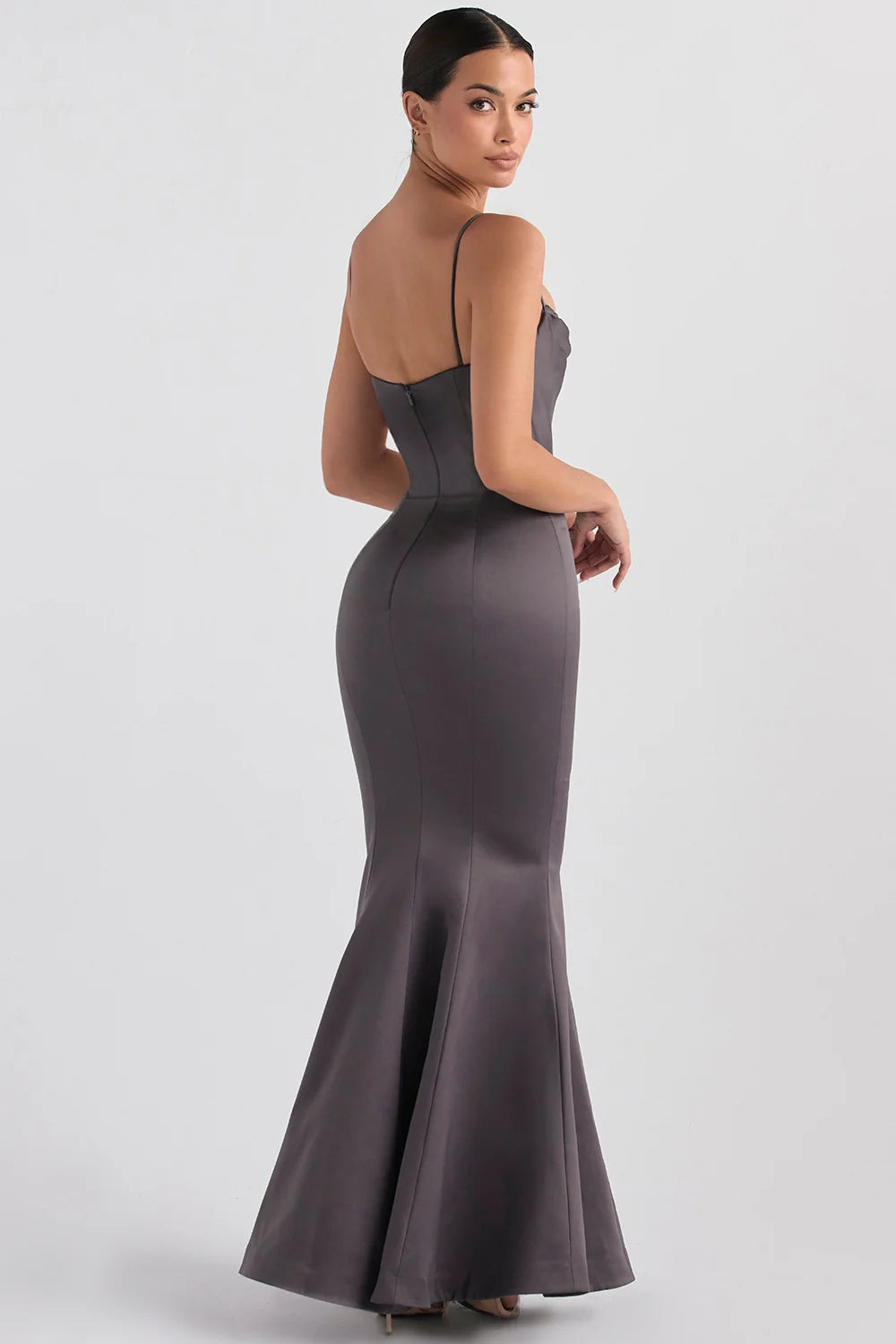 shadow satin fishtail gown