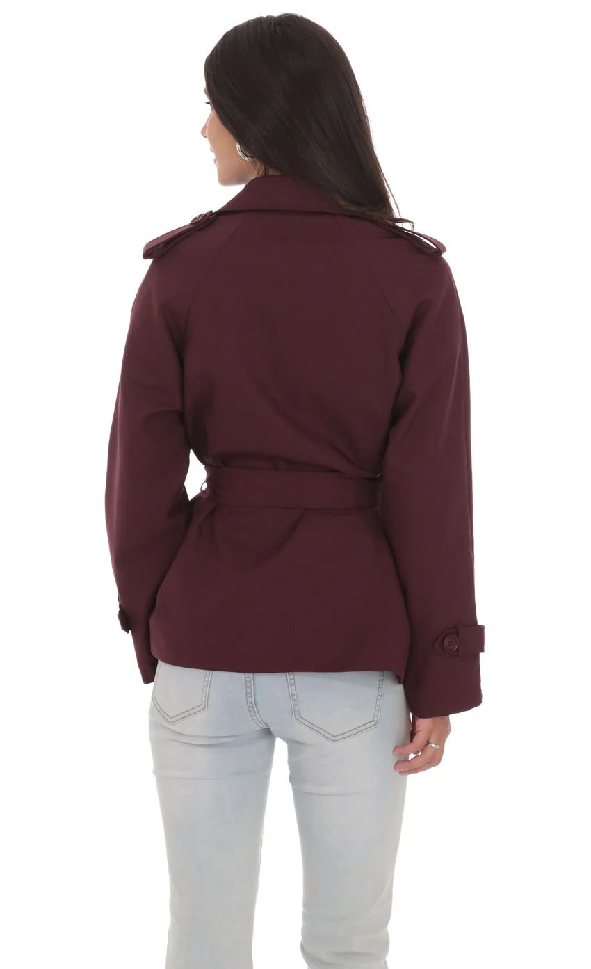 Double Breasted Trench Coat in Burgundy