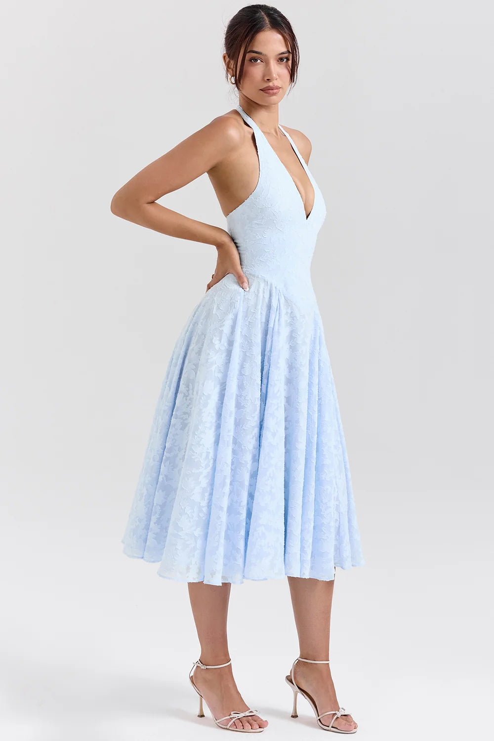 bluebell floral jacquard halter midi dress