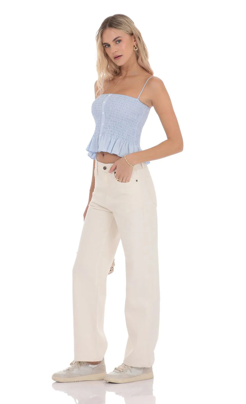 Straight Leg Mid-Rise Jeans in Cream