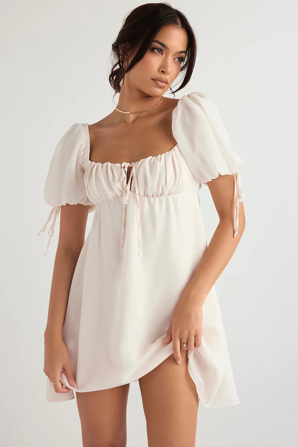 ivory georgette mini dress - sale