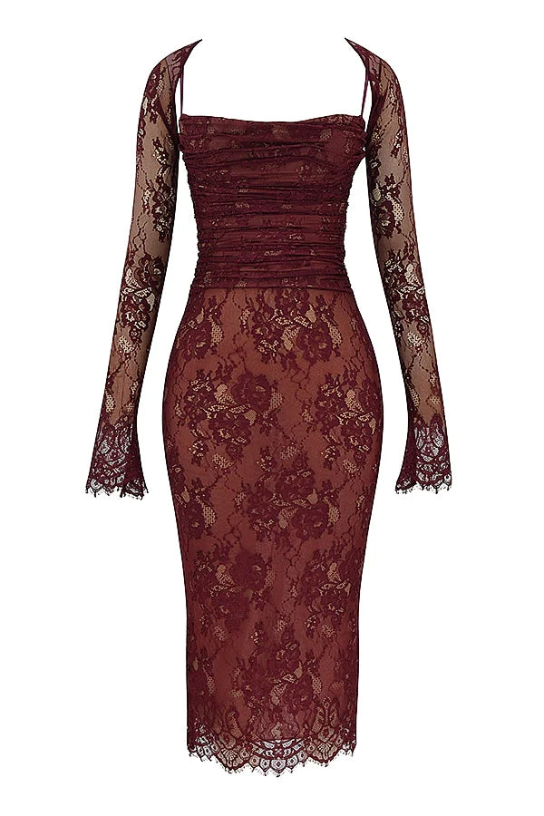claret lace midi dress