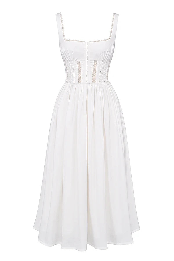 white lace trim midi dress