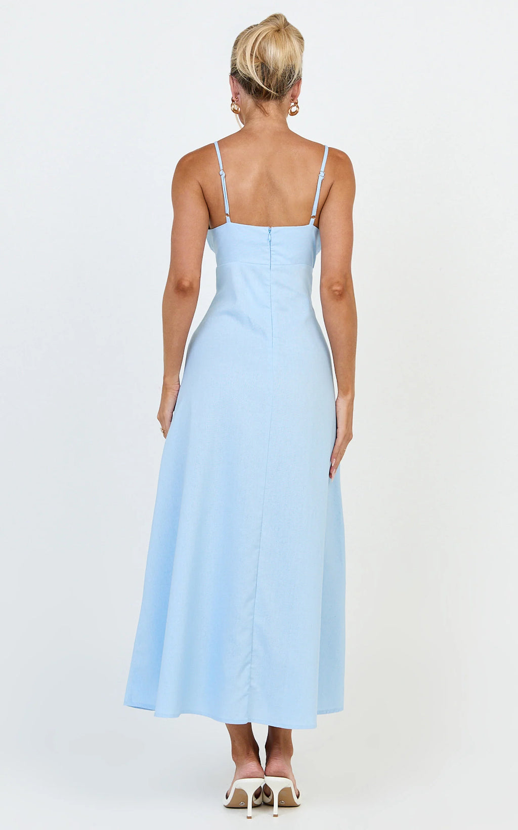 Ondine Midi Dress - 3D Flower Strappy Dress in Blue