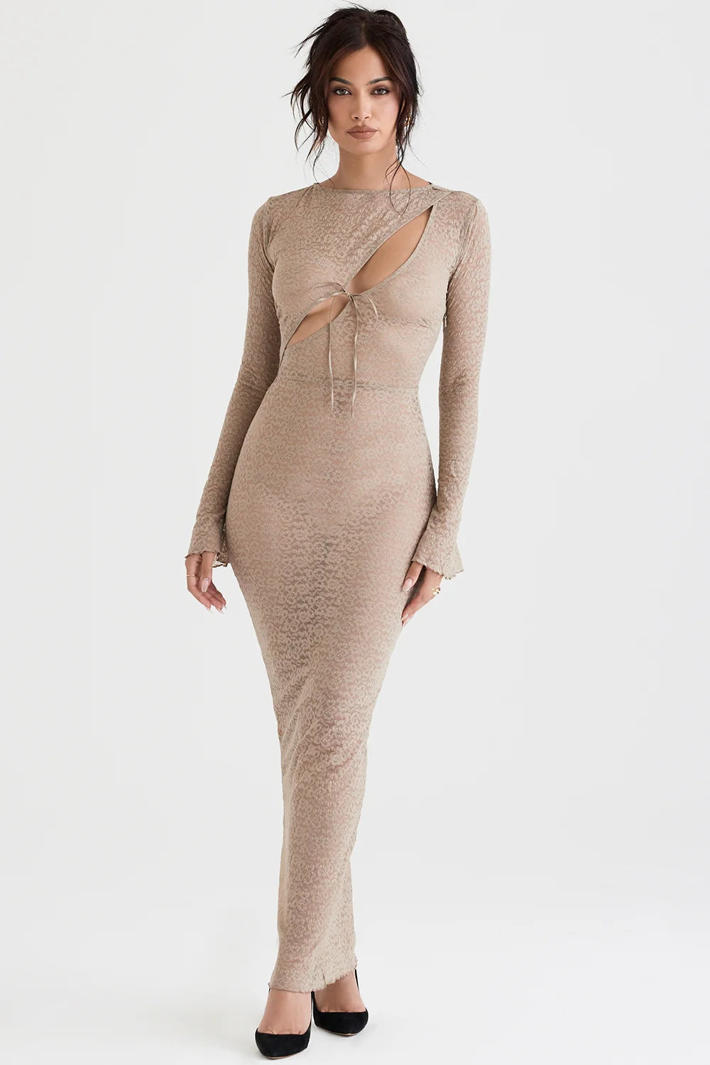 stone floral lace maxi dress