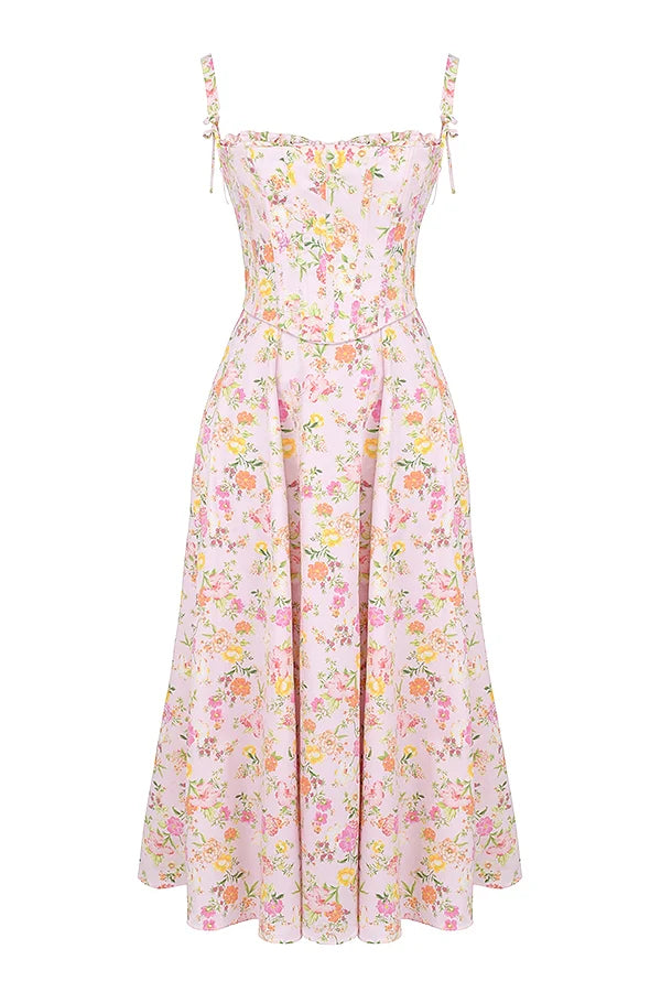 pink meadow print cotton midi sundress