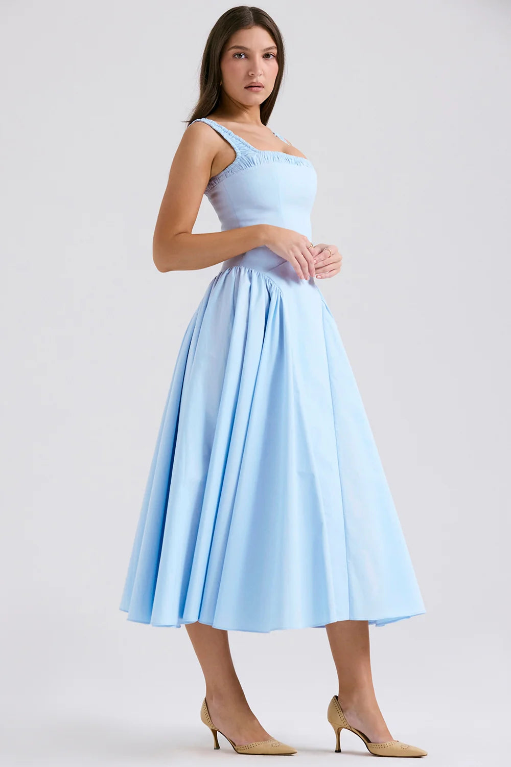 italian azure cotton midi sundress