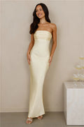 The Seraphina Strapless Satin Maxi Dress Yellow