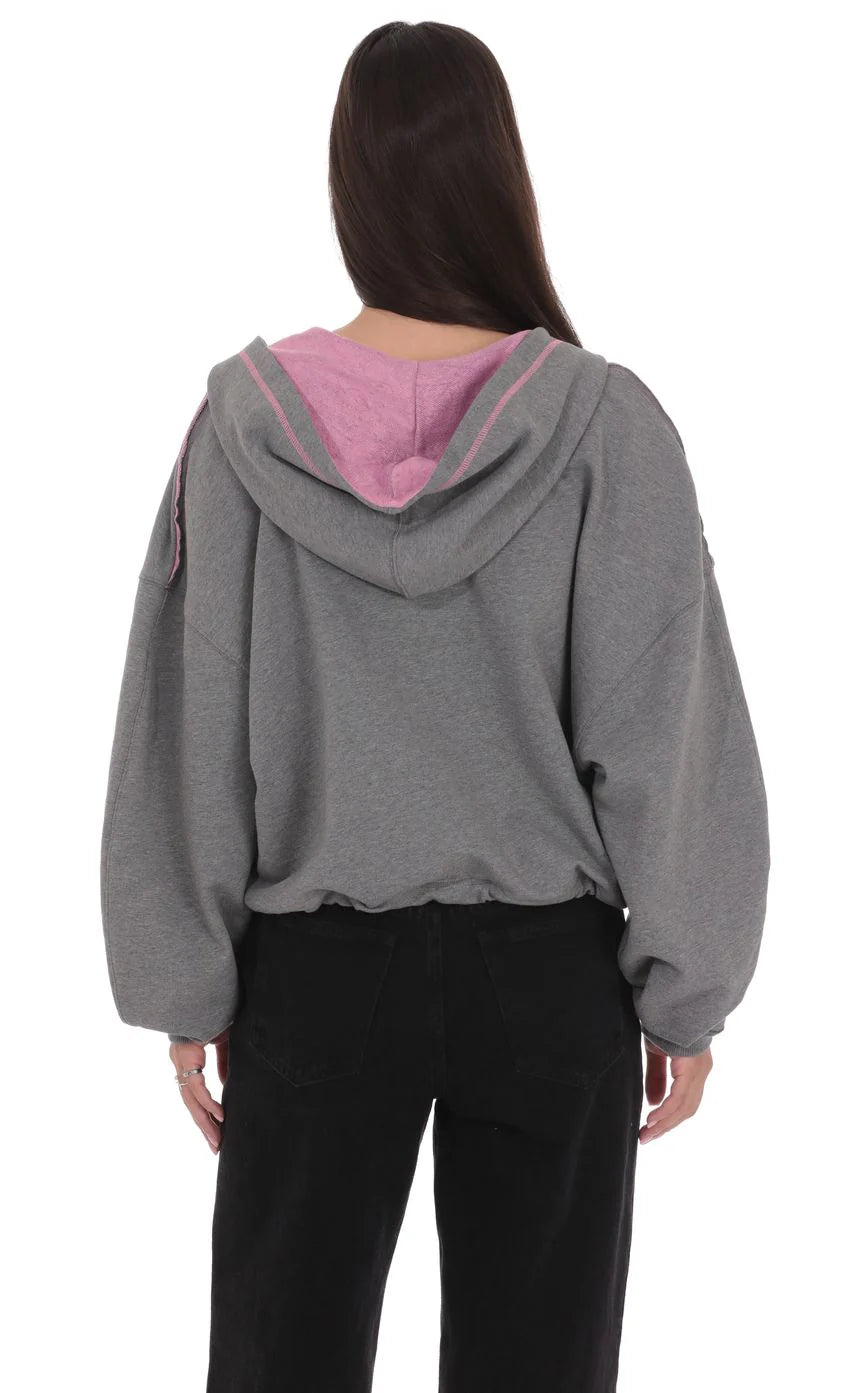 Two-Toned Cropped Hoodie in Grey