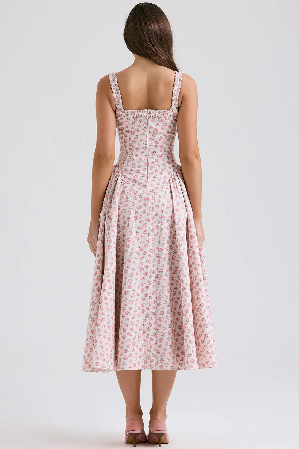 white rosebud print cotton midi sundress
