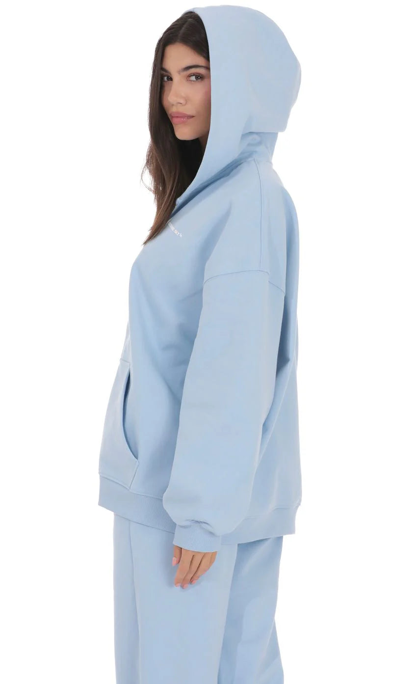 Oversize Zip-Up Hoodie in Light Blue