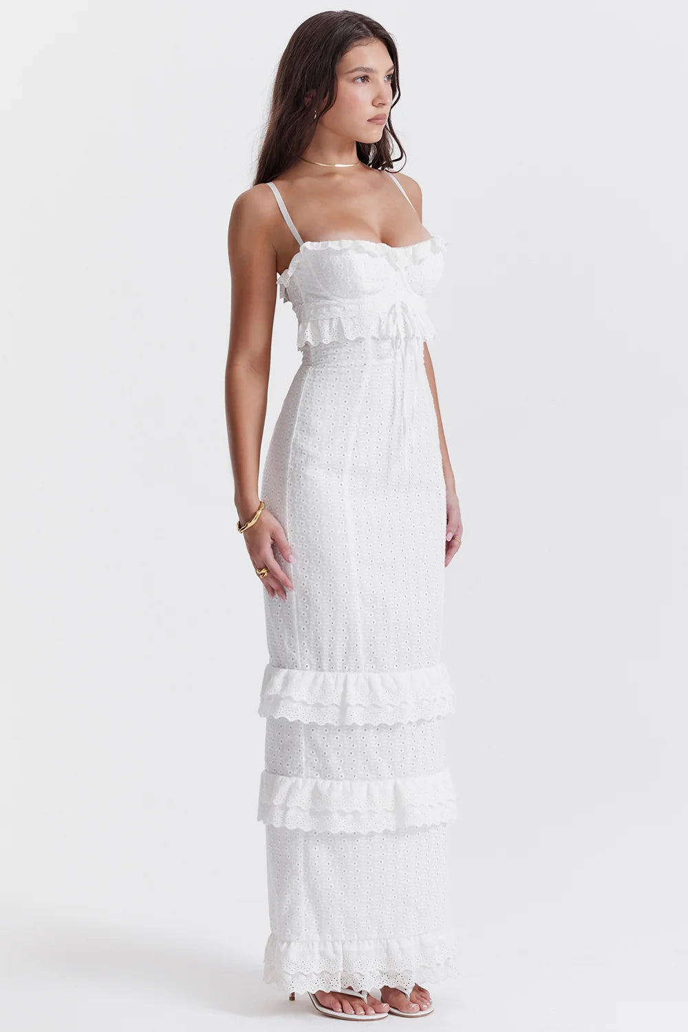 white broderie maxi dress