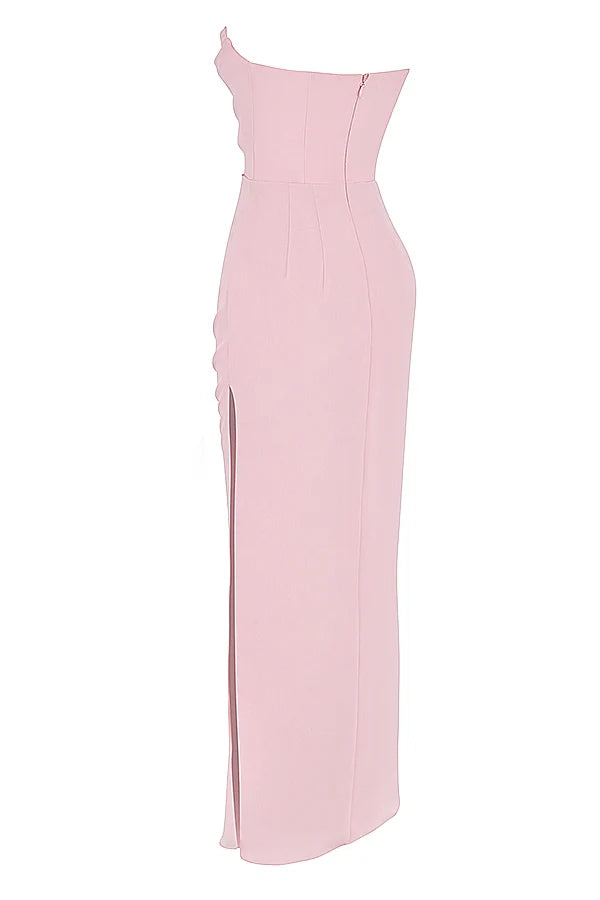pink quartz georgette strapless gown