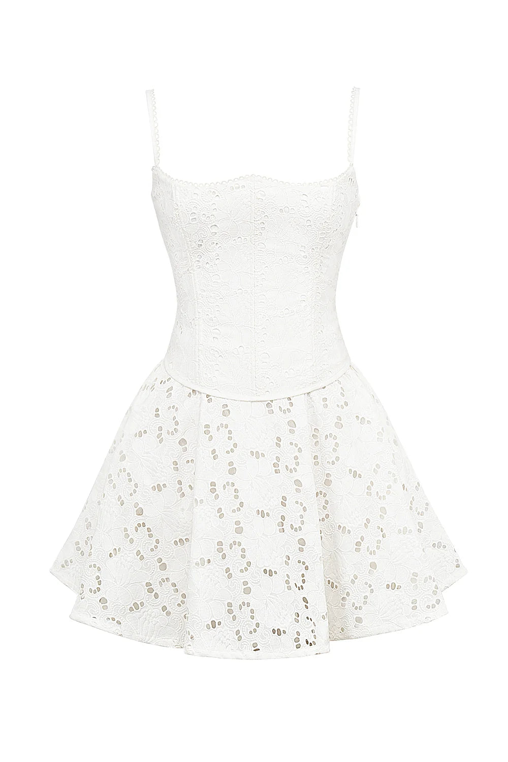 white broderie anglais mini dress
