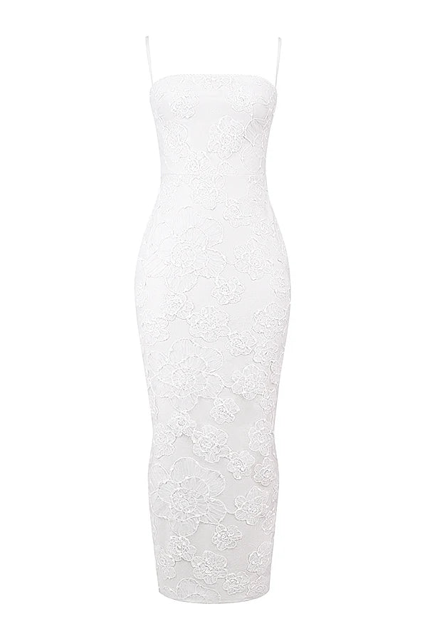 white floral lace maxi dress