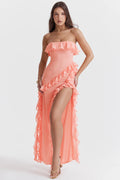 apricot ruffle maxi dress