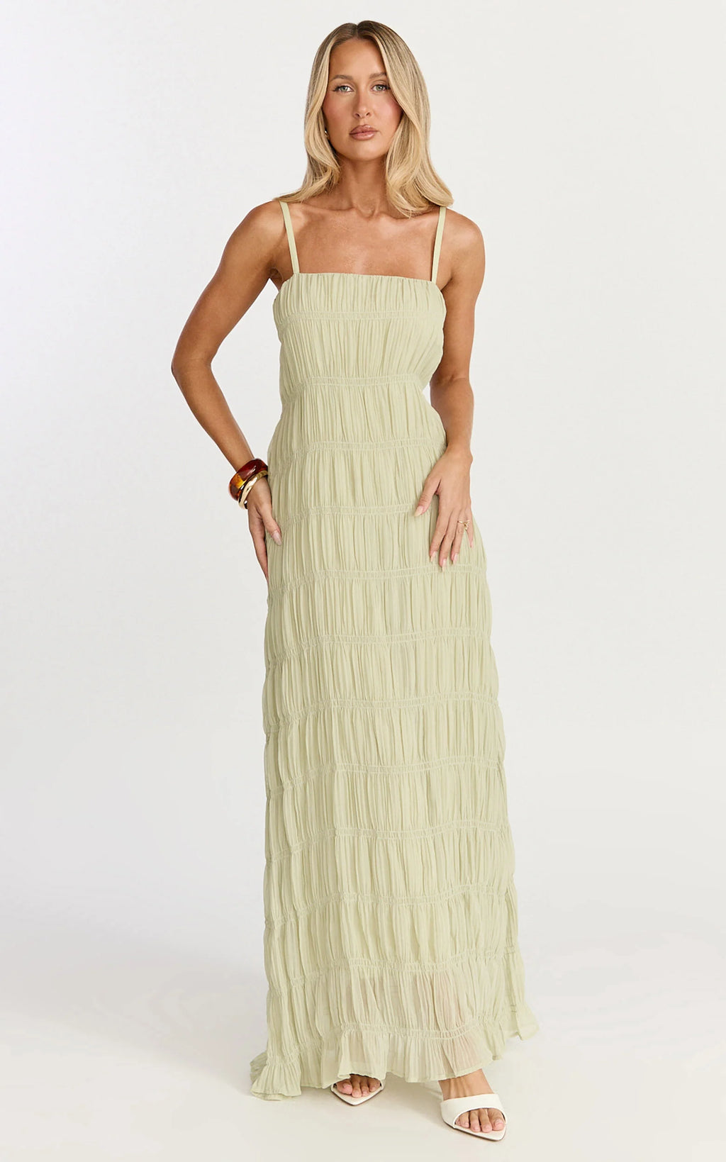 Cleo Maxi Dress - Textured Detail Dress in Sage