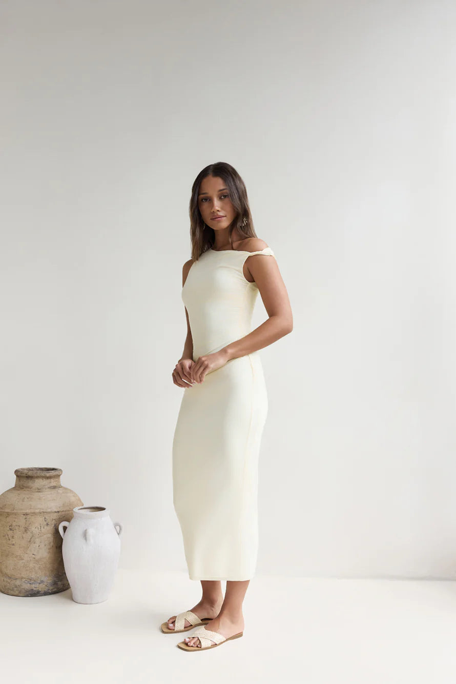 Moonlit Moments Off Shoulder Mesh Maxi Dress Yellow