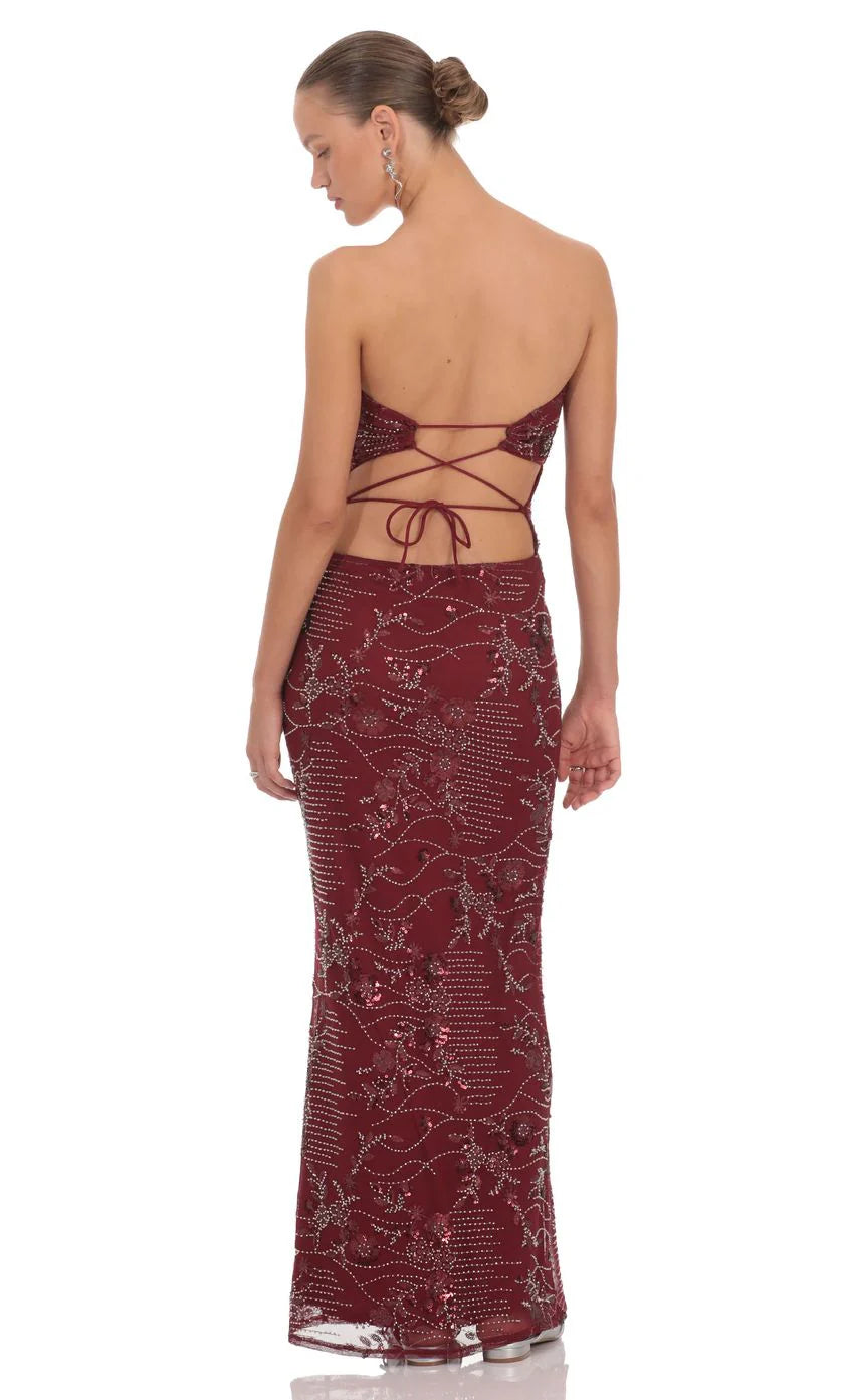 Grace Embellished Maxi Dress in Red