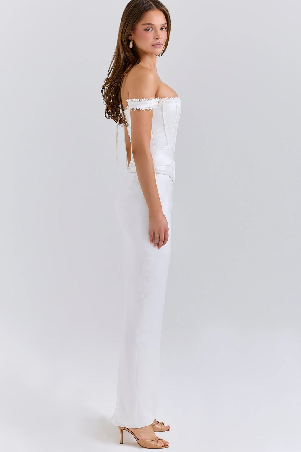 ivory satin corset maxi dress