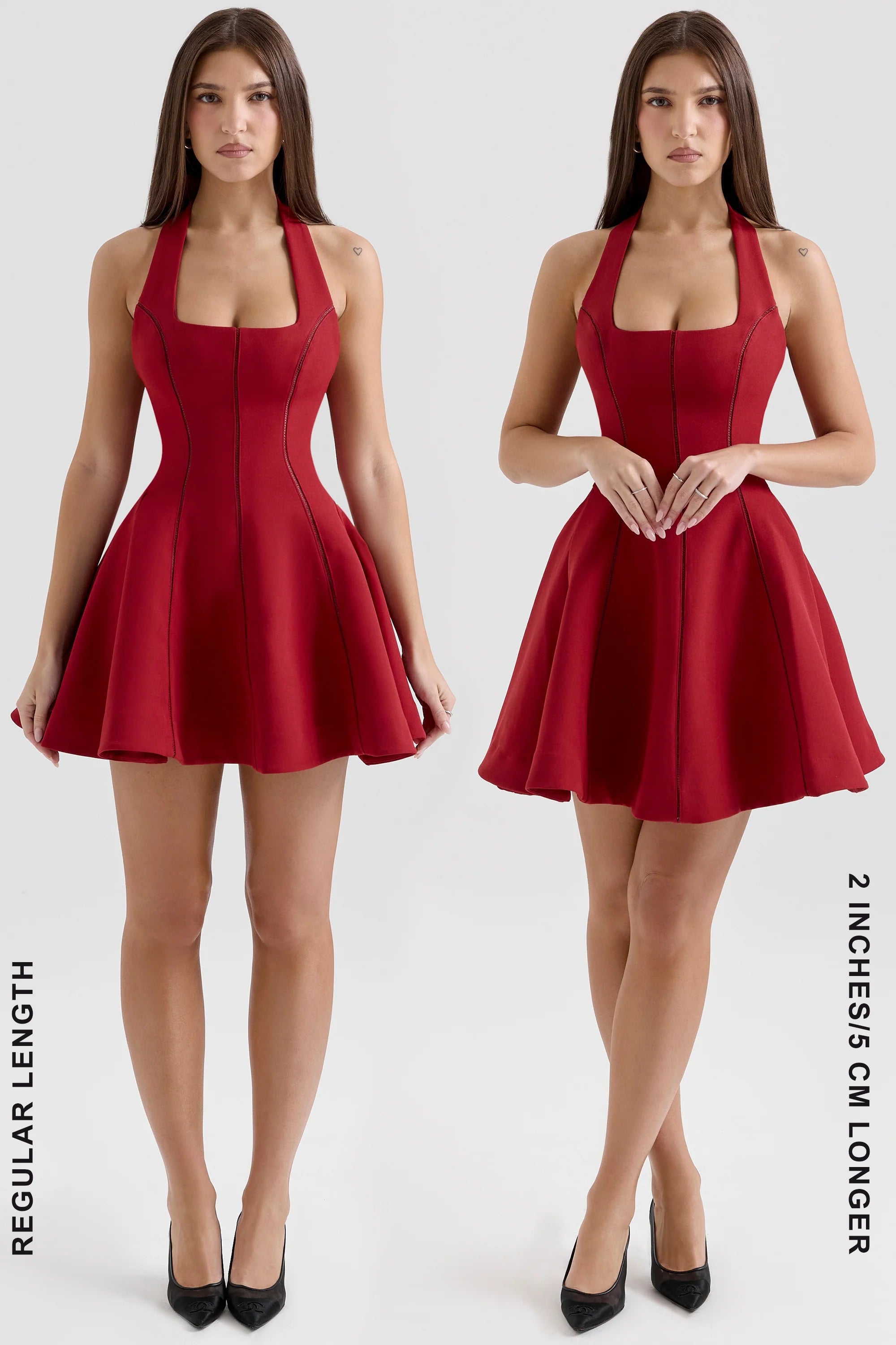 red halter neck bow mini dress