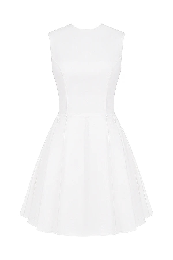 white pleated cotton mini dress