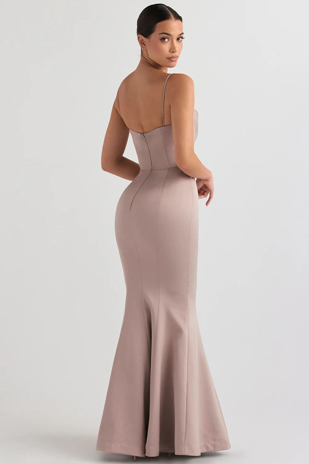mushroom satin fishtail gown