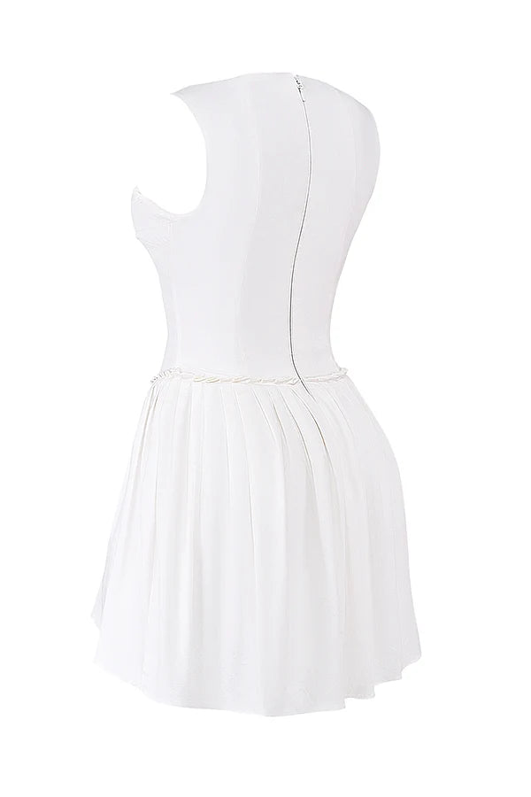 white pleated mini dress