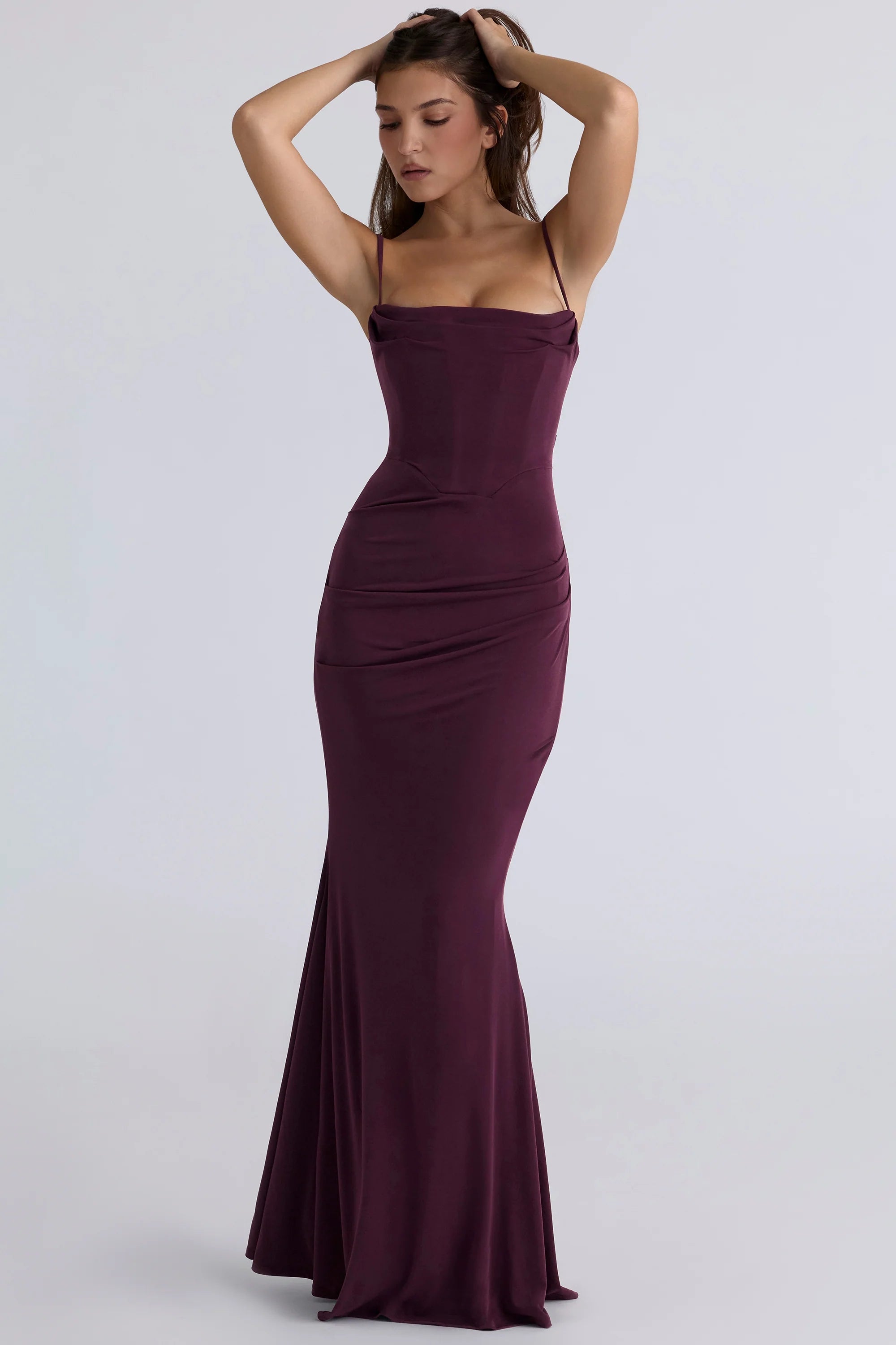 dark cherry corset maxi dress