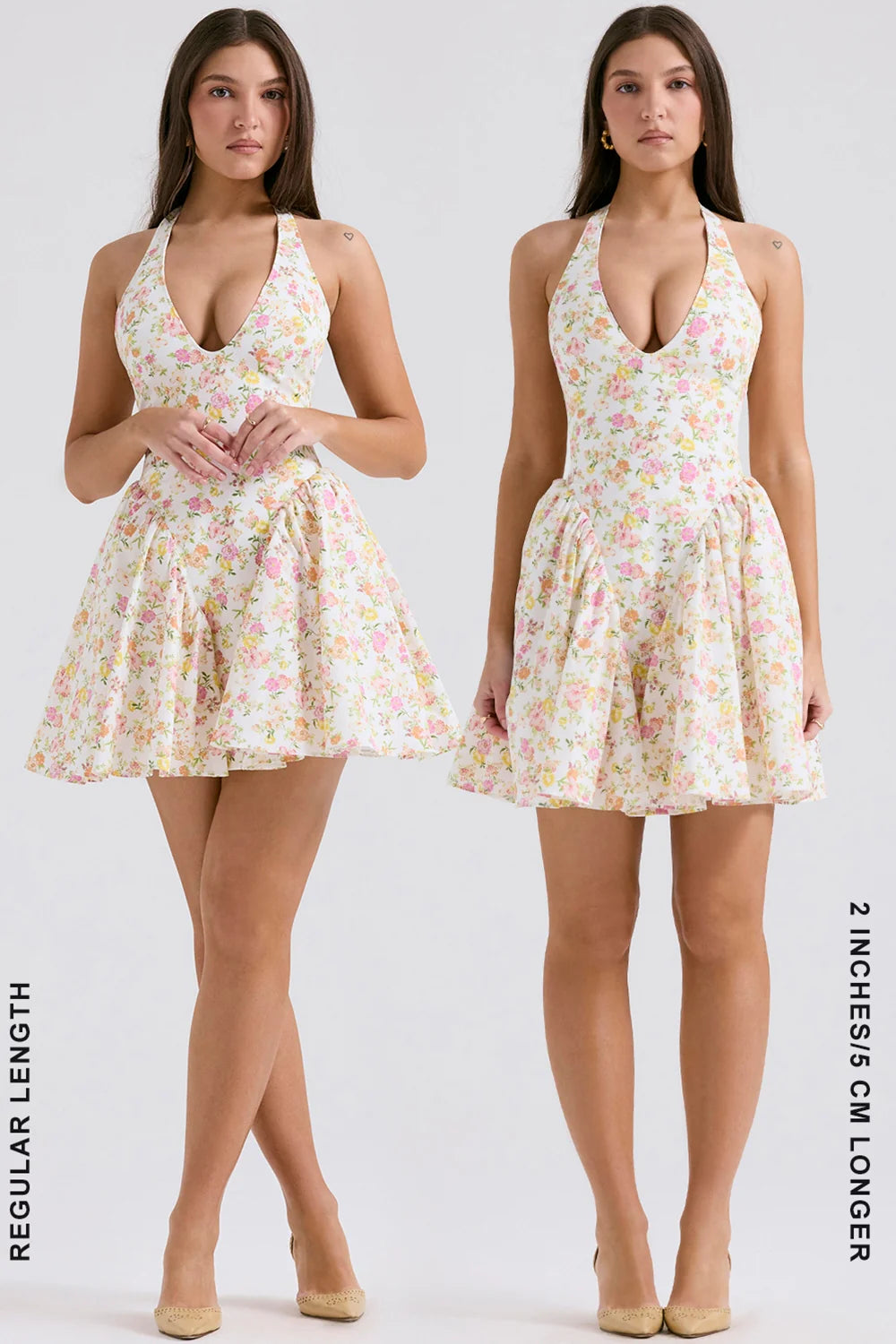 ivory meadow print cotton halter mini dress