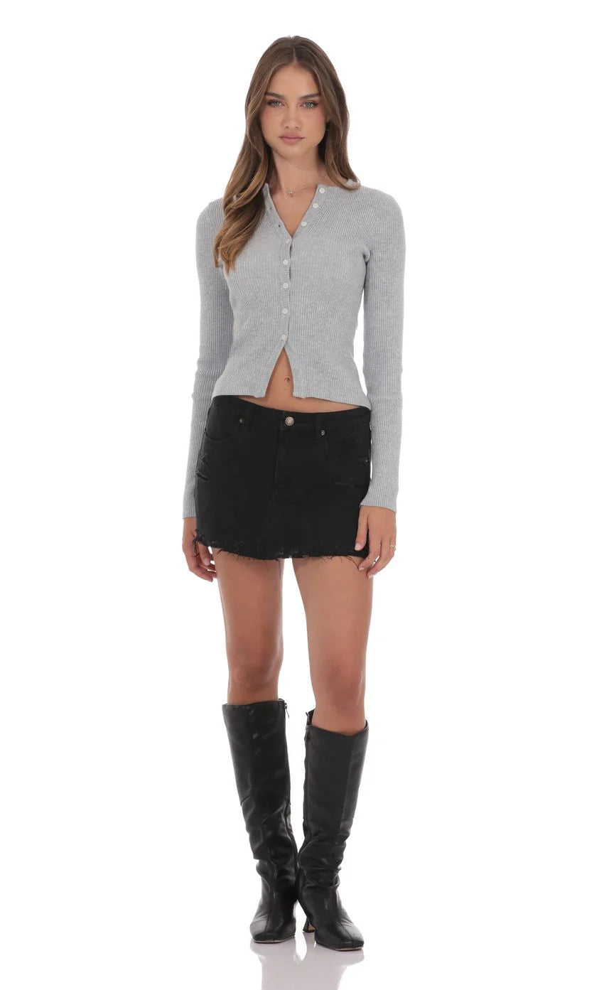 Ribbed Cardigan in Grey