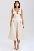 vintage cream satin pleated midi dress - sale