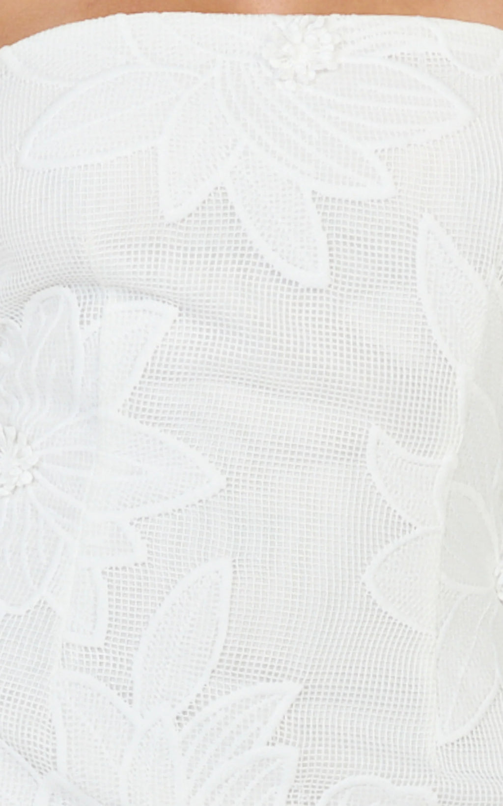 Sienna Midi Dress - Strapless Floral Embroidered Bodycon Dress in White