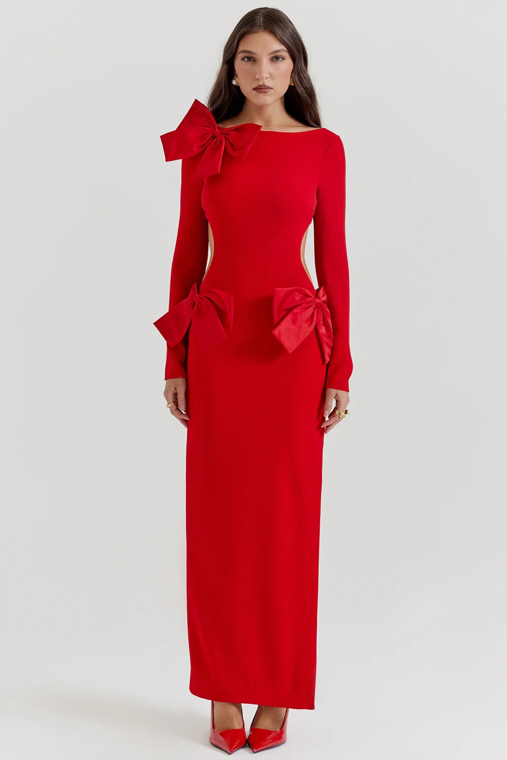 red bow maxi dress
