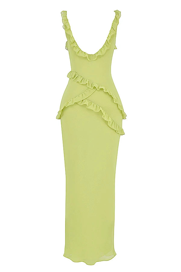 lime ruffle maxi dress