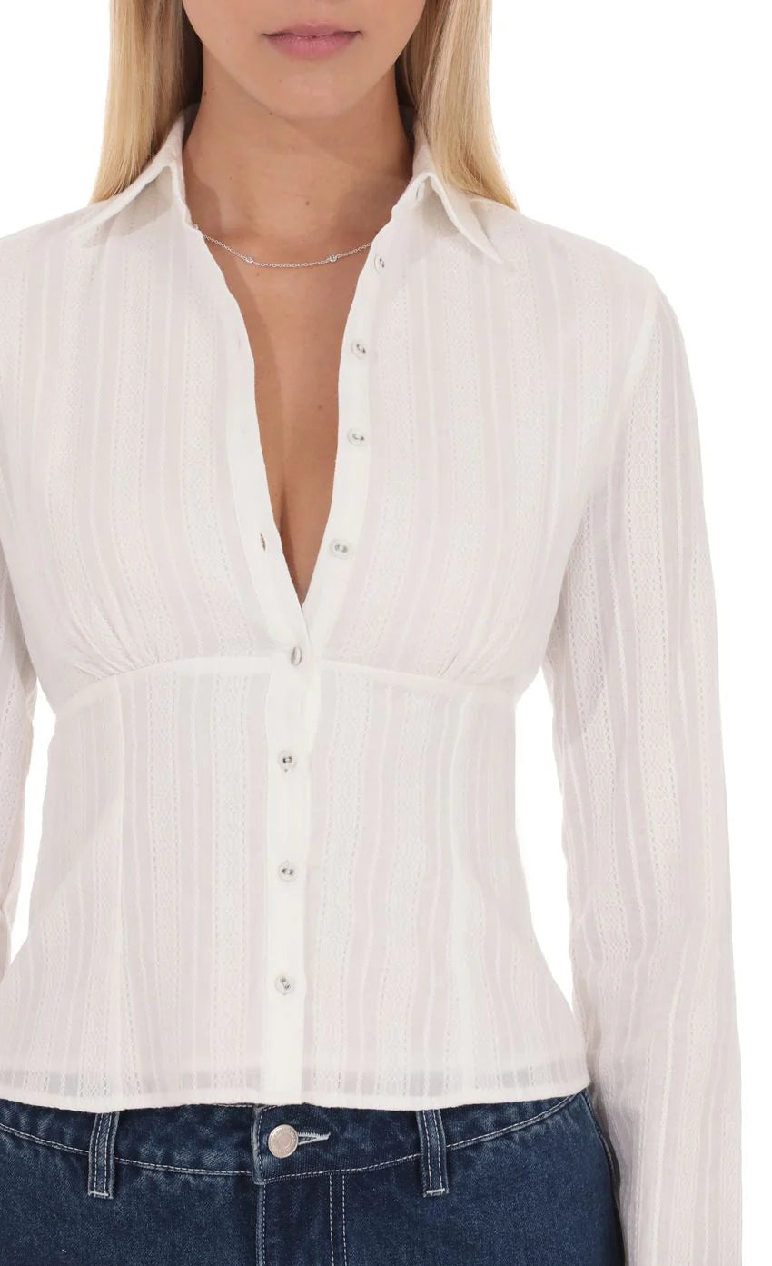 Mila Button Front Top in White