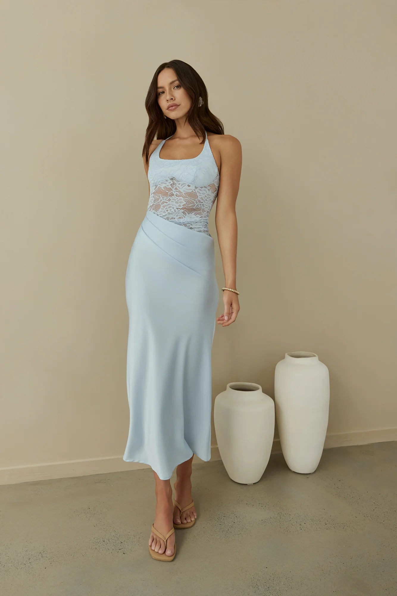 Dreamdays Halter Lace Maxi Dress Blue