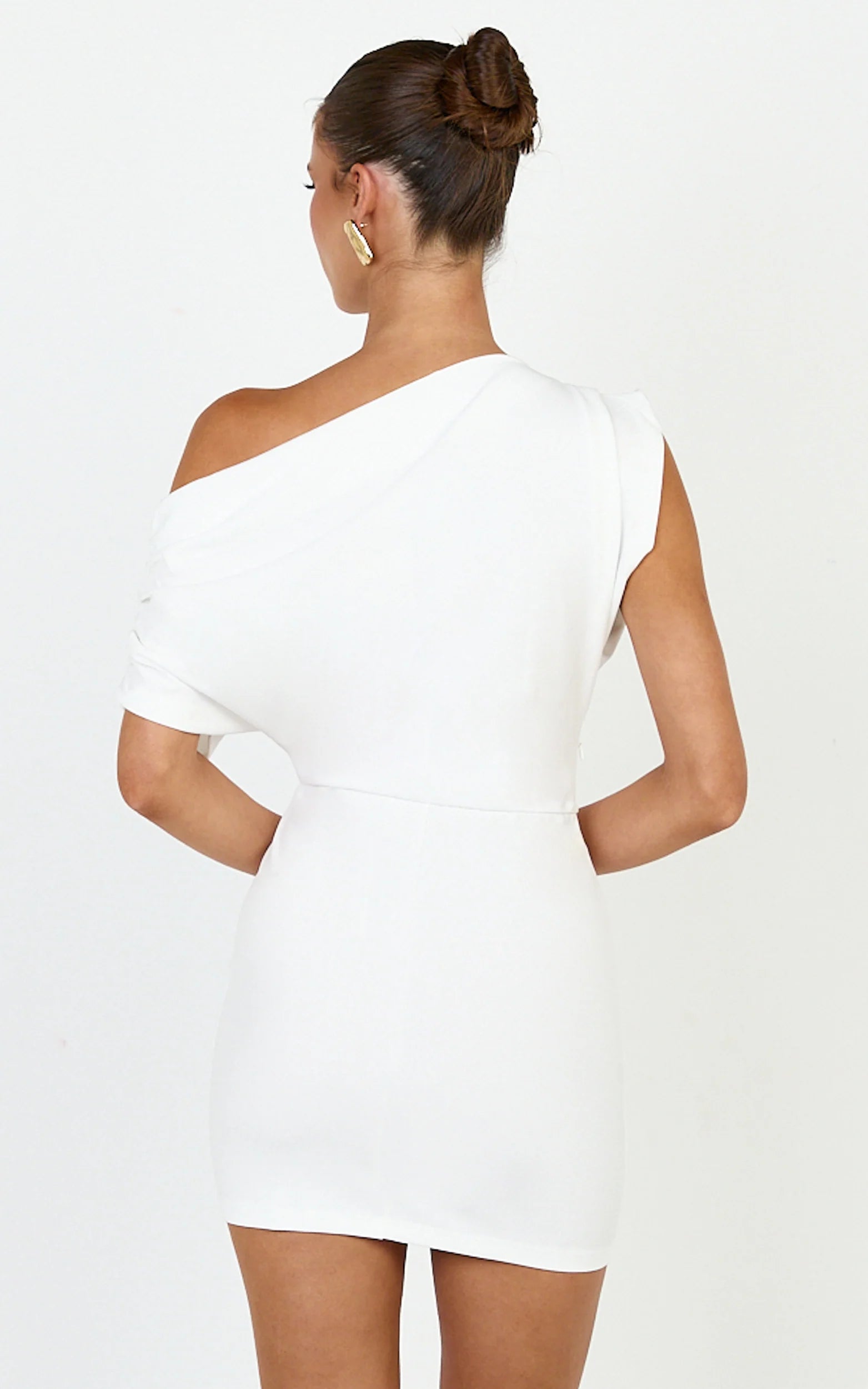 Nalfie Mini Dress - Tipped Shoulder Jersey Drape Dress in White