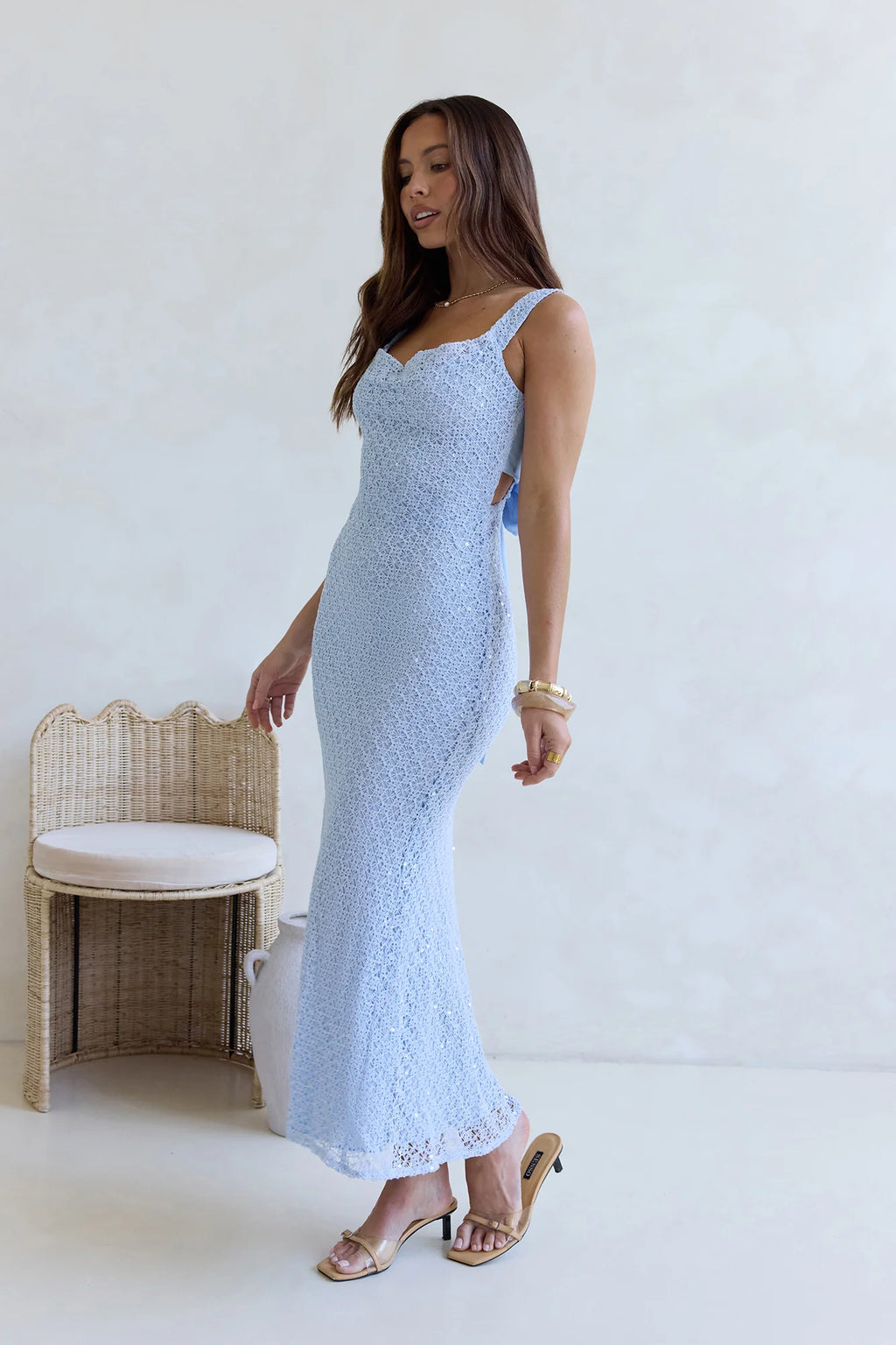 Moon And Stars Crochet Sequin Maxi Dress Blue