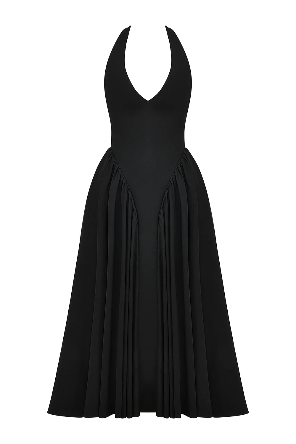black twill halter midi dress