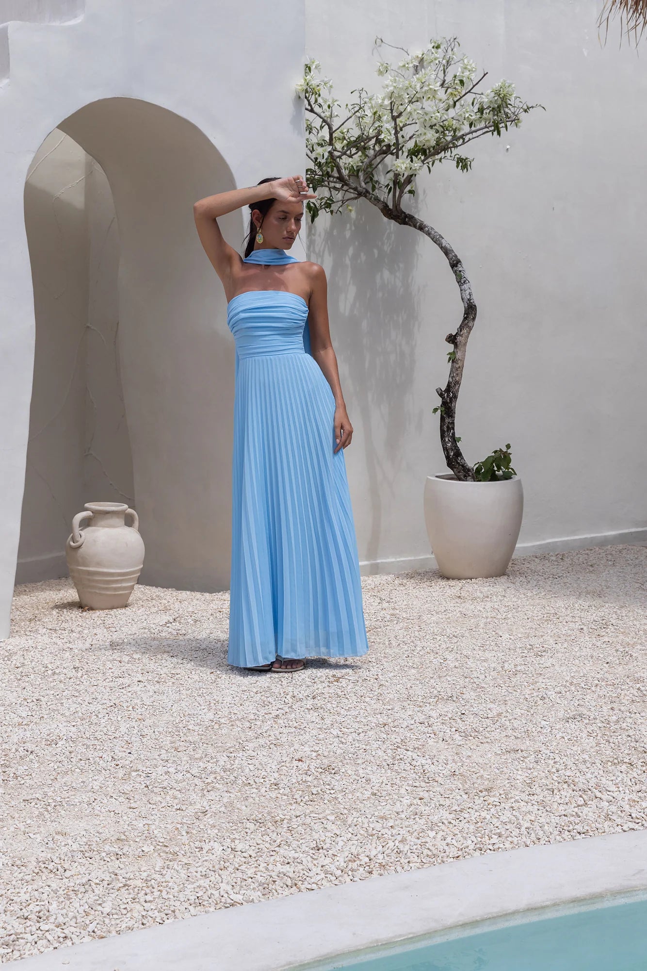 Rosewater Roads Strapless Maxi Dress Blue