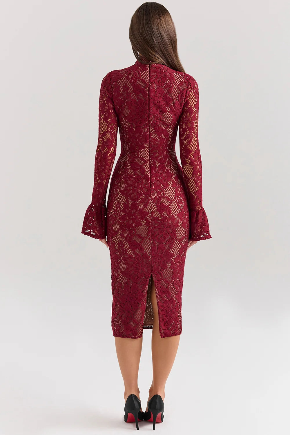 berry lace midi dress