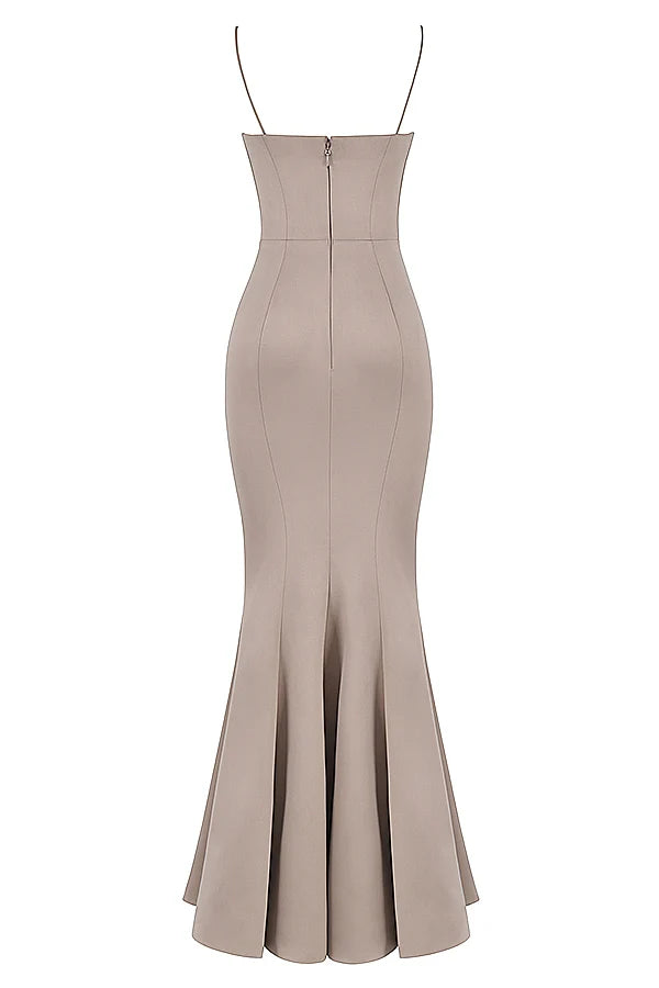 mushroom satin fishtail gown