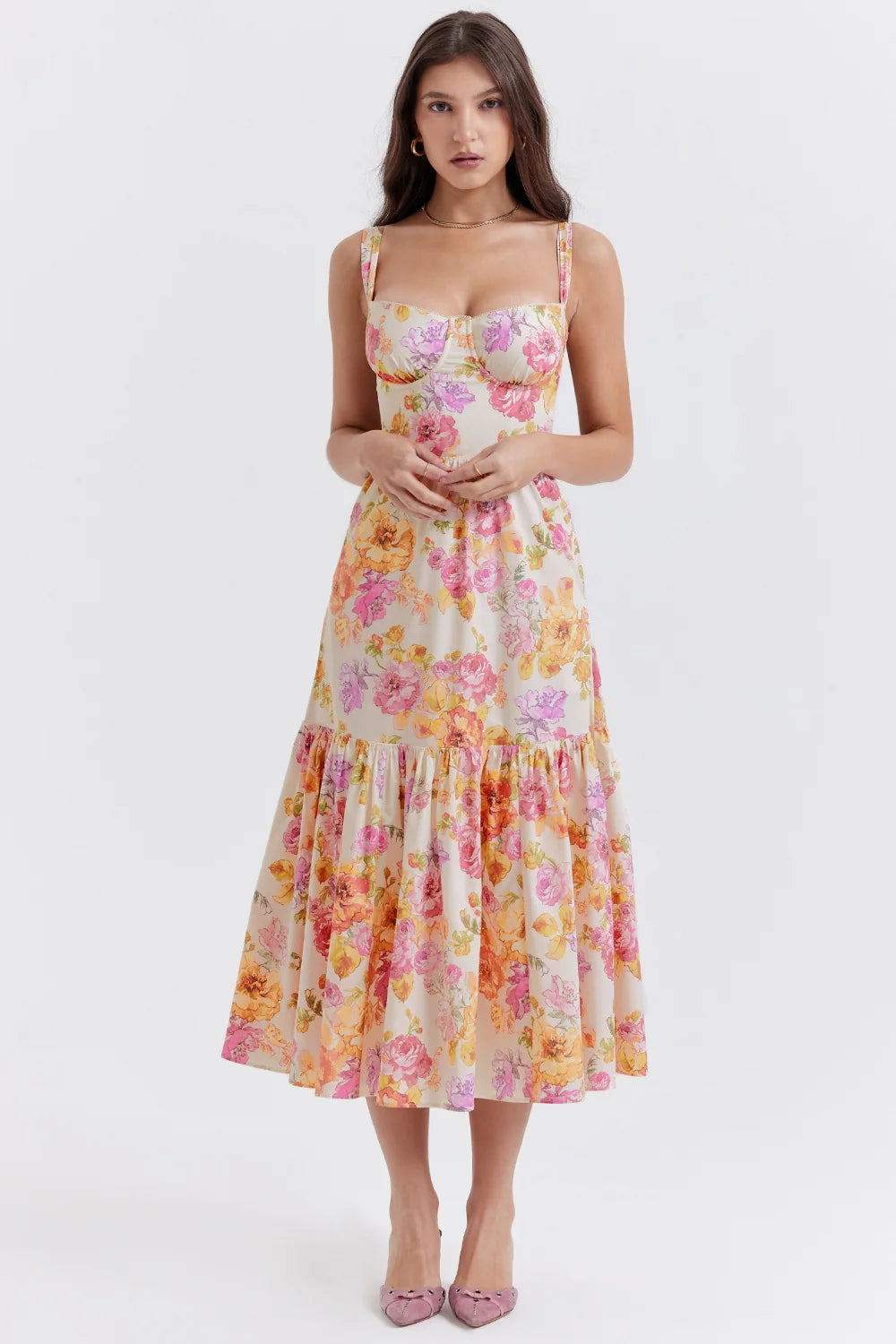 ivory floral midi sundress