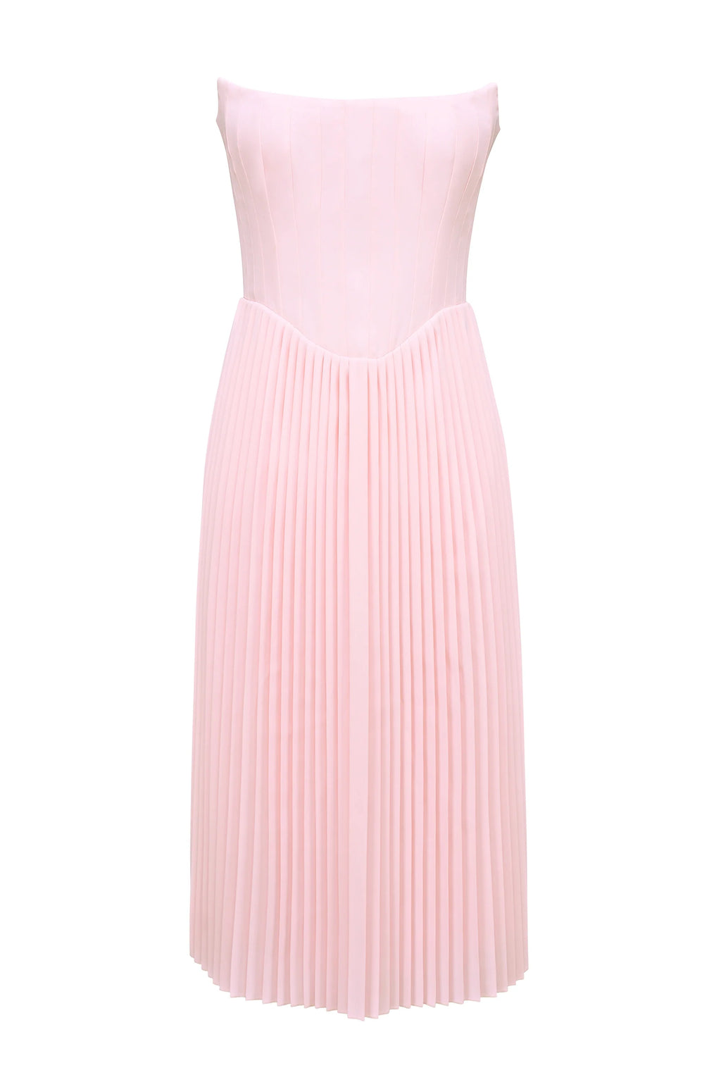 pink pleated midi corset dress