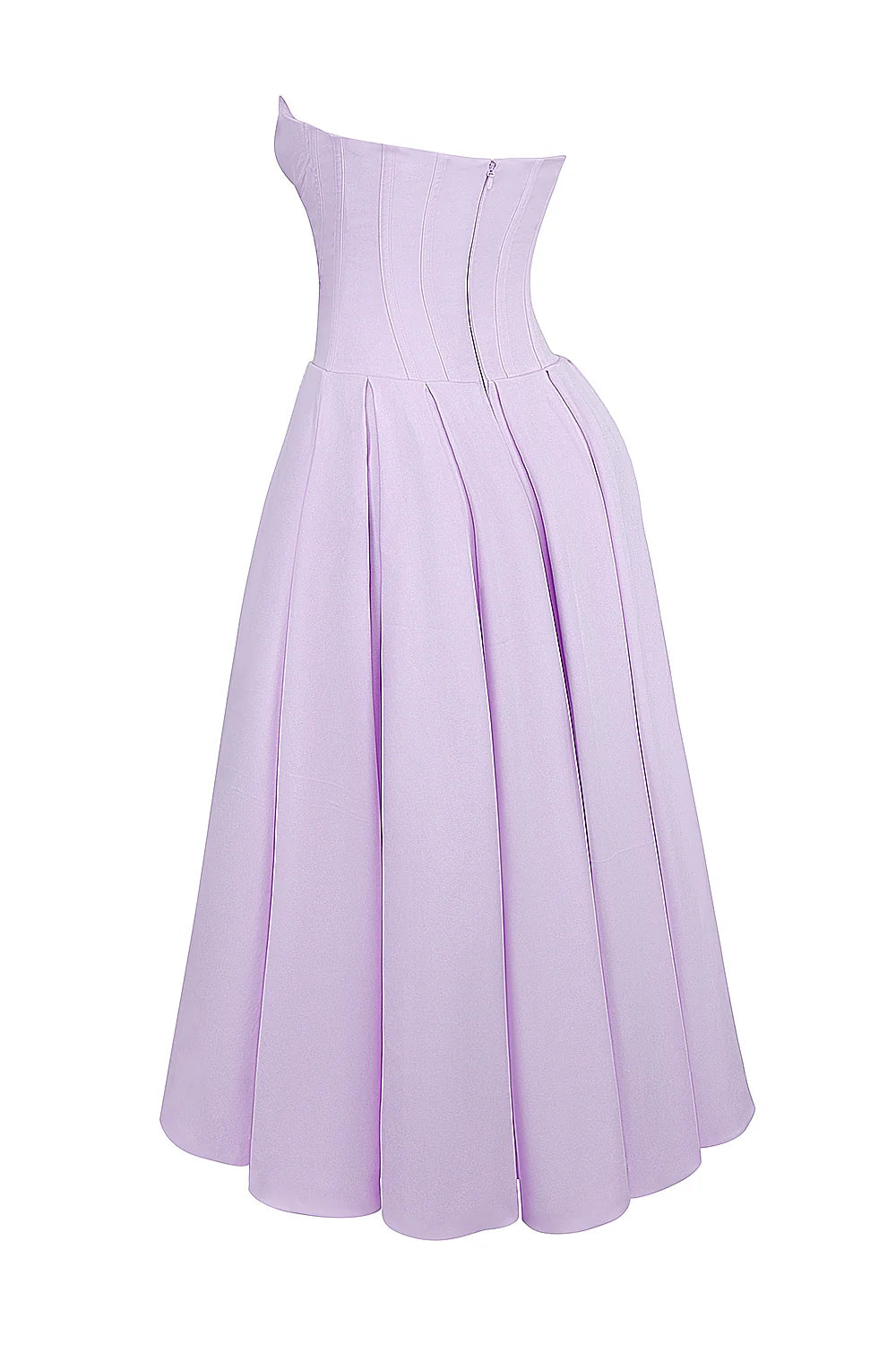 orchid twill strapless tulle midi dress