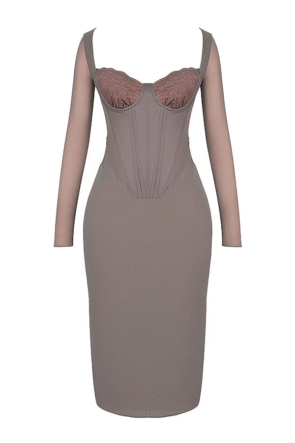 mocha corset midi dress